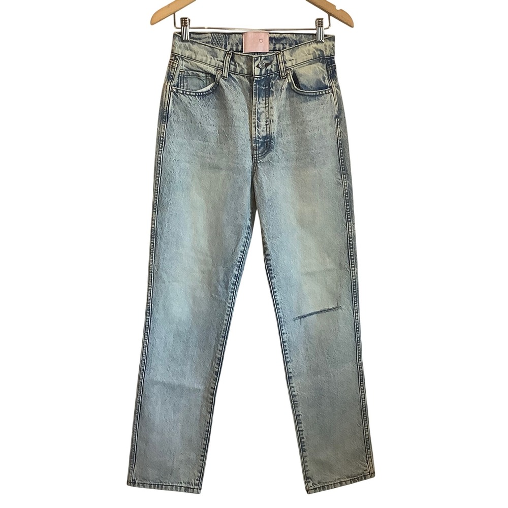 Revice Denim High Rise Straight Leg Acid Wash Jeans Light Blue Women Size 27